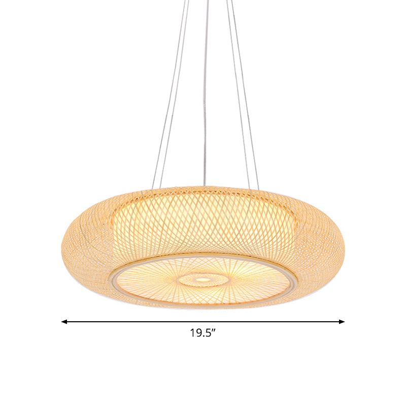 Handcrafted Round Bamboo Hanging Light Taavita 1 Bulb 18"/19.5"/31.5" Wide Beige Ceiling Pendant for Teahouse