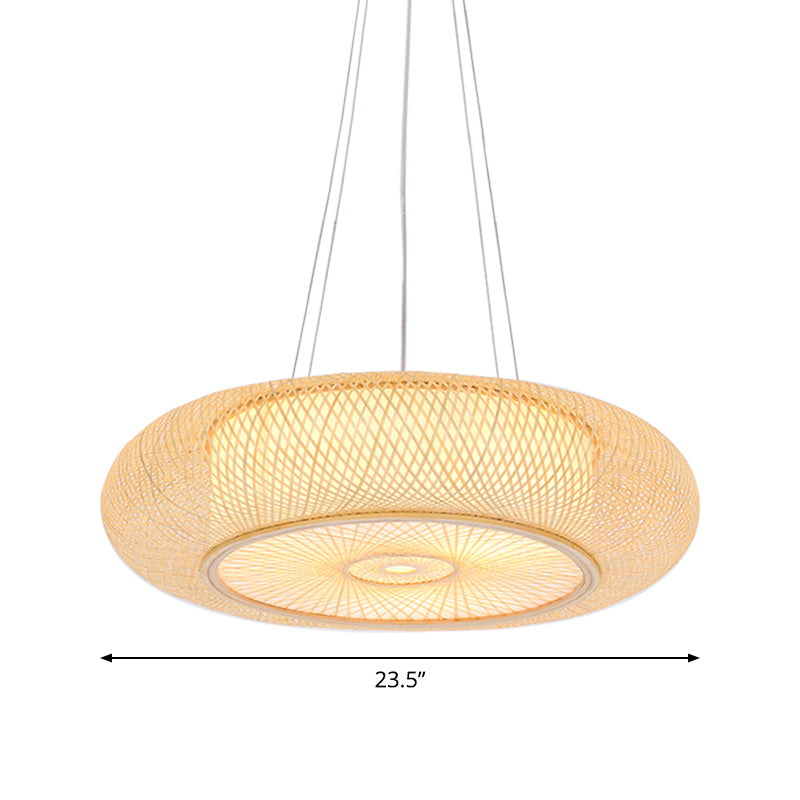 Handcrafted Round Bamboo Hanging Light Taavita 1 Bulb 18"/19.5"/31.5" Wide Beige Ceiling Pendant for Teahouse