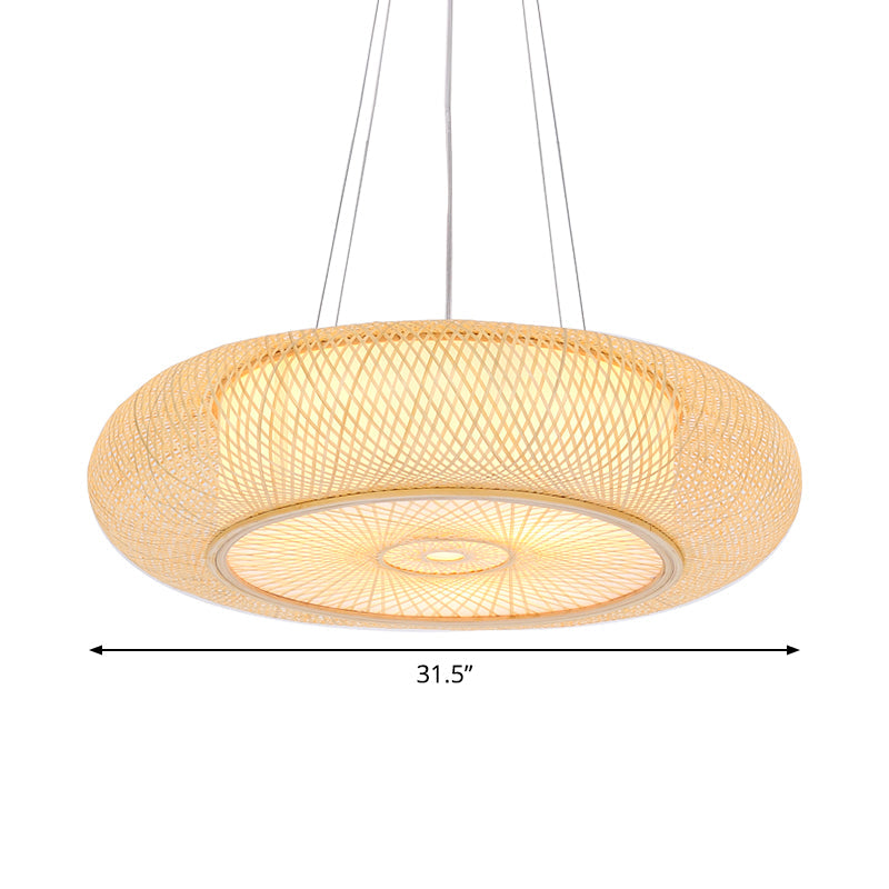 Handcrafted Round Bamboo Hanging Light Taavita 1 Bulb 18"/19.5"/31.5" Wide Beige Ceiling Pendant for Teahouse