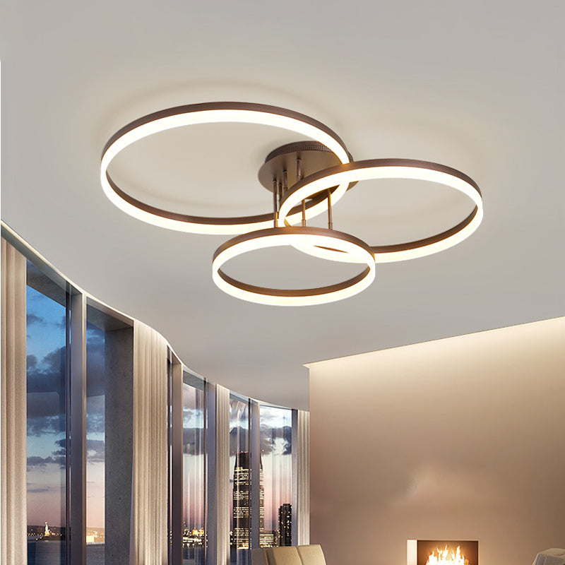 Taavita 3-Ring LED Ceiling Light Minimalist Acrylic Half-Flower Mounting Lamp in Warm/White Light