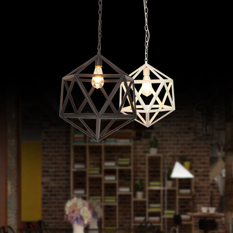 14"/16" Wide 1-Light Pendulum Light Industrial Dining Table Suspension Pendant with Geometric Iron Cage in Black Clearhalo 'Art Deco Pendants' 'Black' 'Cast Iron' 'Ceiling Lights' 'Ceramic' 'Crystal' 'Industrial Pendants' 'Industrial' 'Metal' 'Middle Century Pendants' 'Pendant Lights' 'Pendants' 'Rustic Pendants' 'Tiffany' Lighting' 1969112