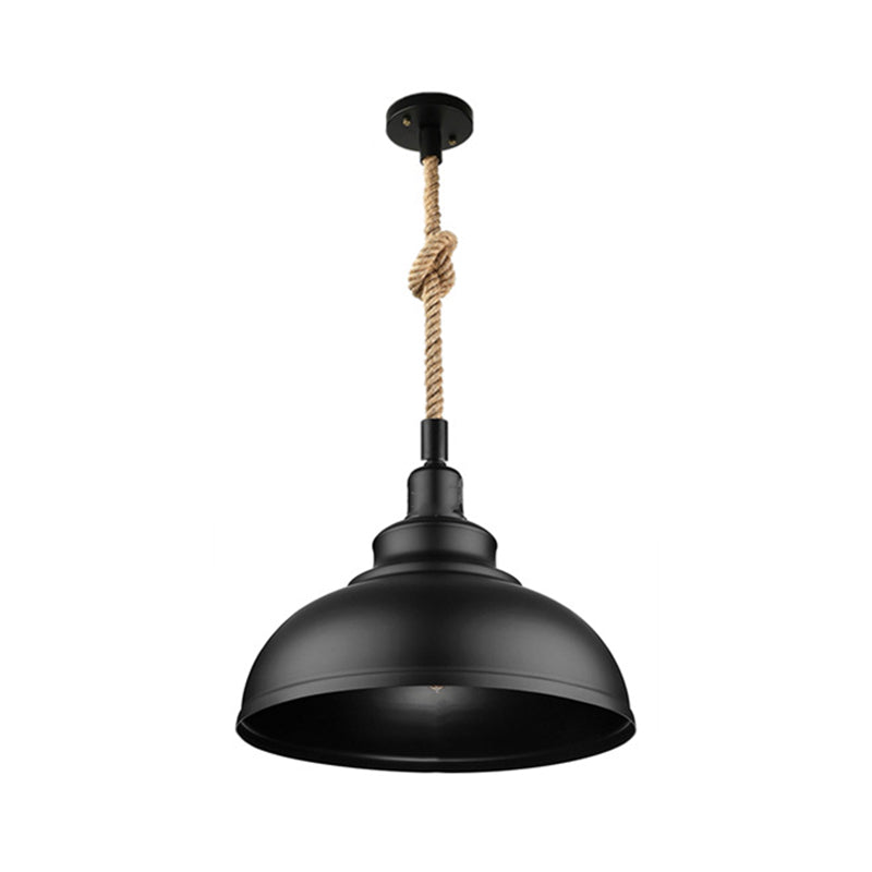 Taavita Eisen Suspension Light Farmhouse Single Dining Room Ceiling Pendant Black with Hemp Rope - 10 to 14 Inches, Industrial Design, Metal, Round Canopy Shape, E26/E27 Bulb, 110V-240V