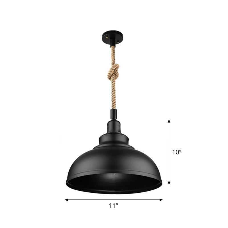 Taavita Eisen Suspension Light Farmhouse Single Dining Room Ceiling Pendant Black with Hemp Rope - 10 to 14 Inches, Industrial Design, Metal, Round Canopy Shape, E26/E27 Bulb, 110V-240V