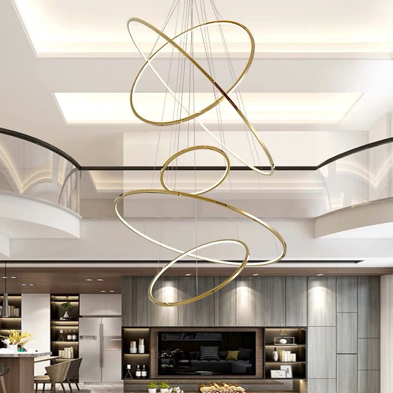 Minimalist Taavita Pendant Lighting in Gold with 3/5 Levels – Extra-Slim Stainless Steel Ring Chandelier for the Living Room