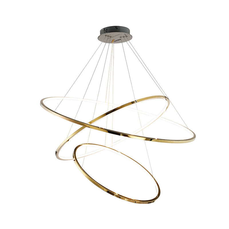 Minimalist 3/5 Tiers LED Pendant Lighting Stainless Steel Living Room Extra-Slim Hoop Chandelier in Gold Clearhalo 'Ceiling Lights' 'Chandeliers' 'Modern Chandeliers' 'Modern' Lighting' 1969437