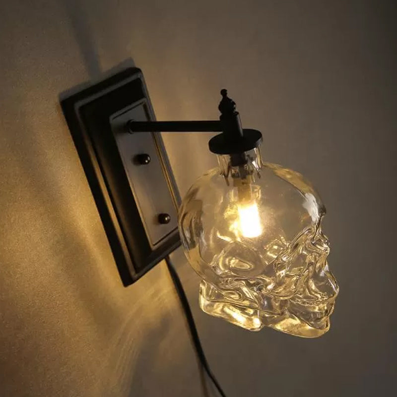 Taavita Clear Glass Skull Wall Sconce Lamp Decorative 1-Light Black Mounted Lighting Fixture