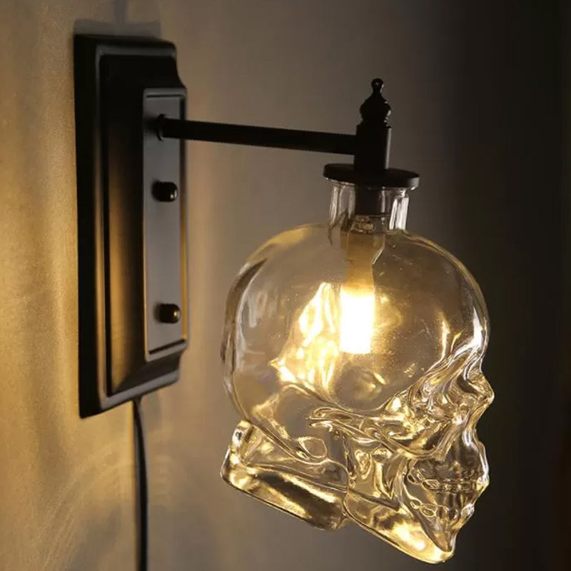 Taavita Clear Glass Skull Wall Sconce Lamp Decorative 1-Light Black Mounted Lighting Fixture