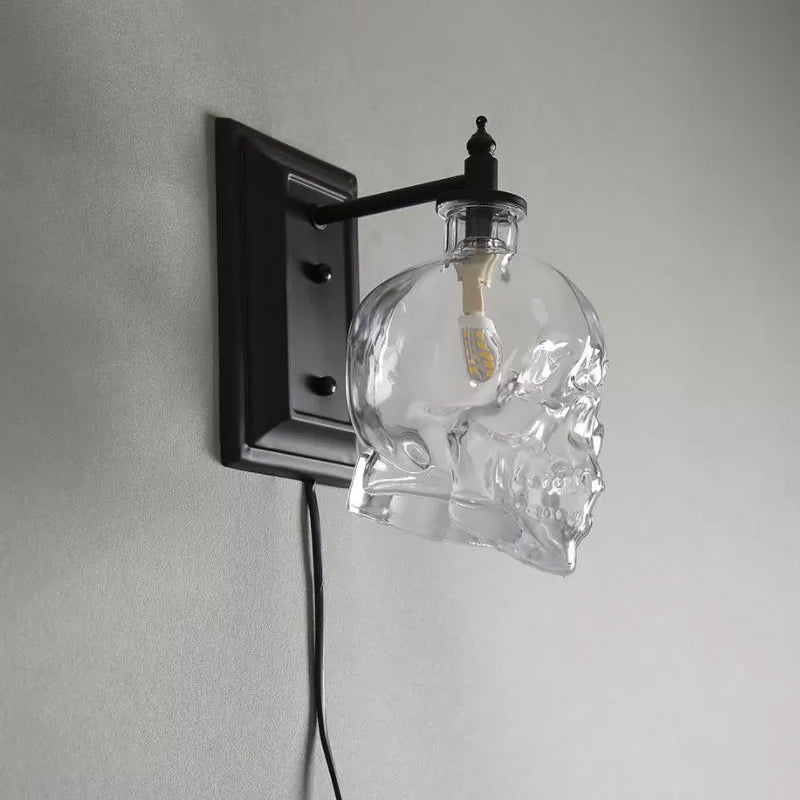 Taavita Clear Glass Skull Wall Sconce Lamp Decorative 1-Light Black Mounted Lighting Fixture