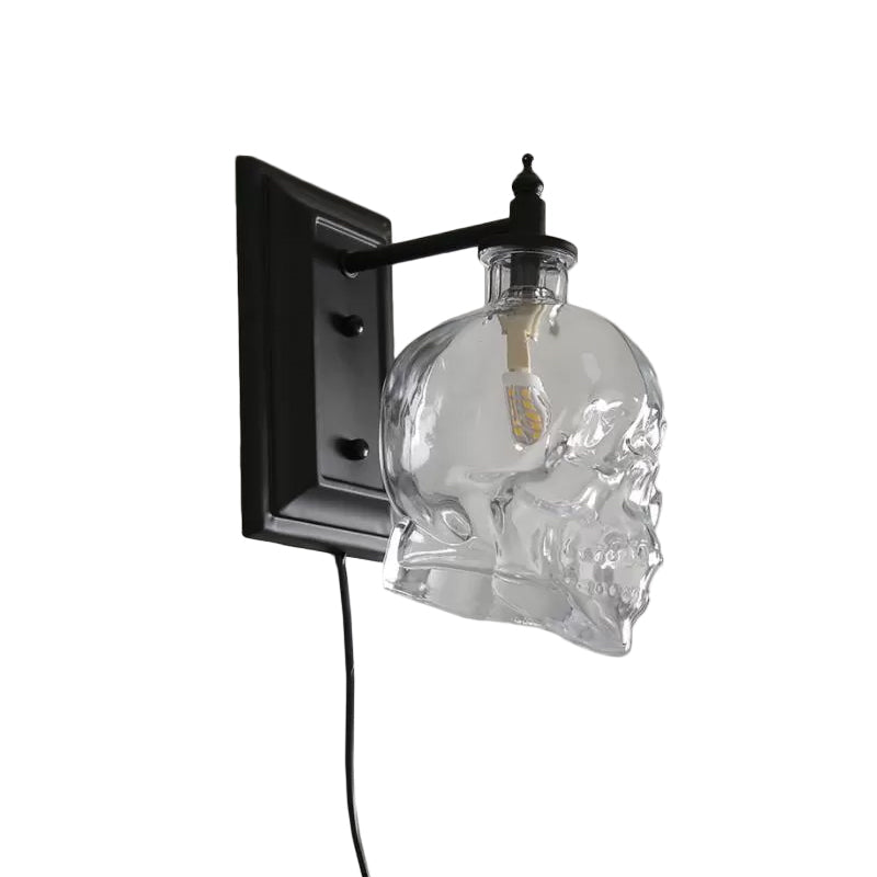 Taavita Clear Glass Skull Wall Sconce Lamp Decorative 1-Light Black Mounted Lighting Fixture