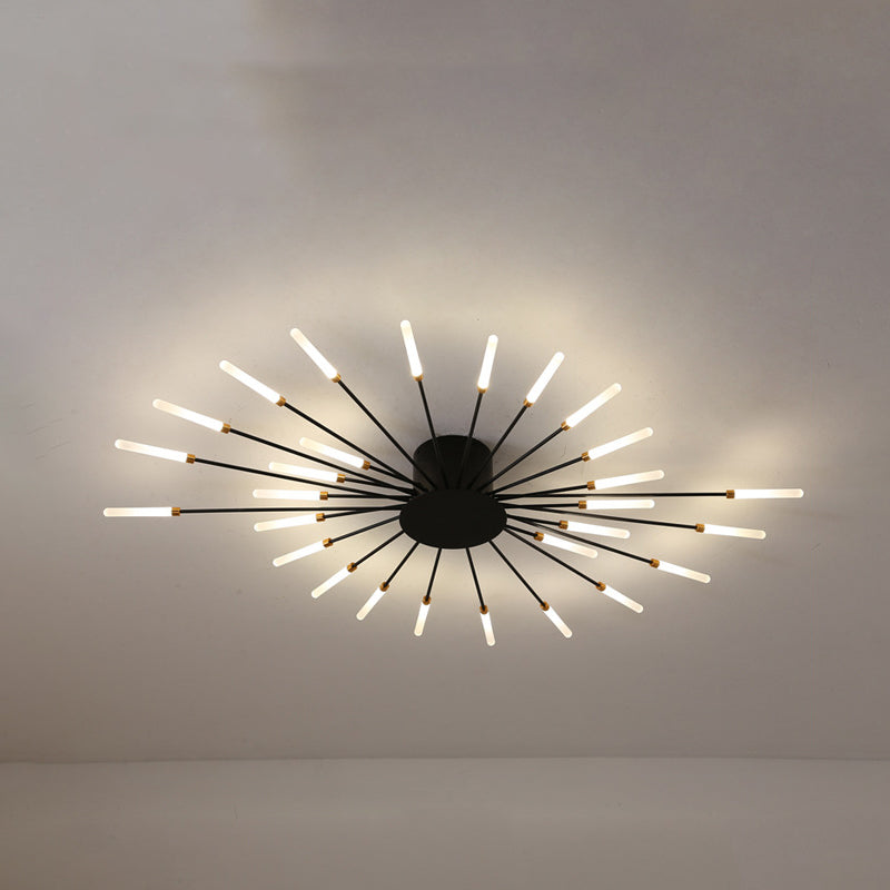 Black/Gold Burst Ceiling Light Fixture Contemporary 12/18/28 Lights Acrylic LED Semi Flush Mounted Lamp for Bedroom 12 Black Clearhalo 'Ceiling Lights' 'Close To Ceiling Lights' 'Close to ceiling' 'Semi-flushmount' Lighting' 1970616