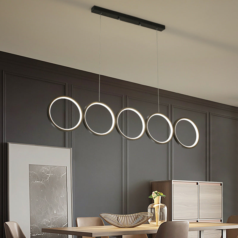 Black 5-Ring Hanging Island Light Simple Metal LED Ceiling Pendant over Table, Warm/White Light Clearhalo 'Ceiling Lights' 'Island Lights' Lighting' 1970673