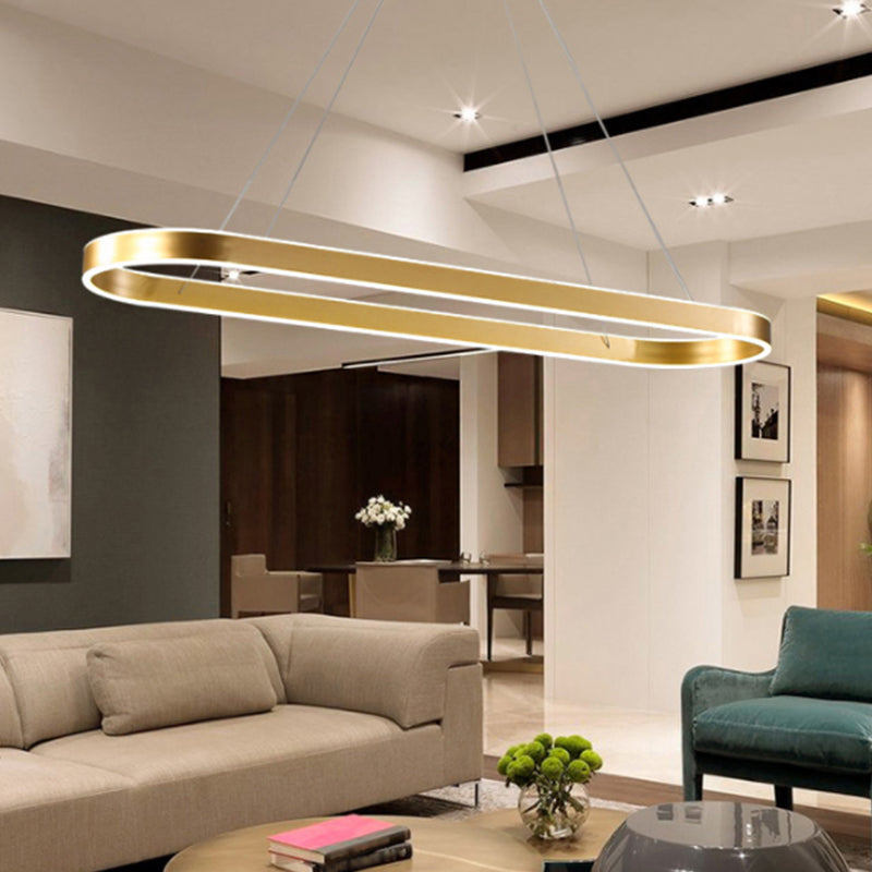 Simplicity Ellipse LED Island Pendant Acrylic Living Room Hanging Ceiling Light in Black/White/Gold, 31.5"/39"/47" Width White Clearhalo 'Ceiling Lights' 'Island Lights' Lighting' 1970718