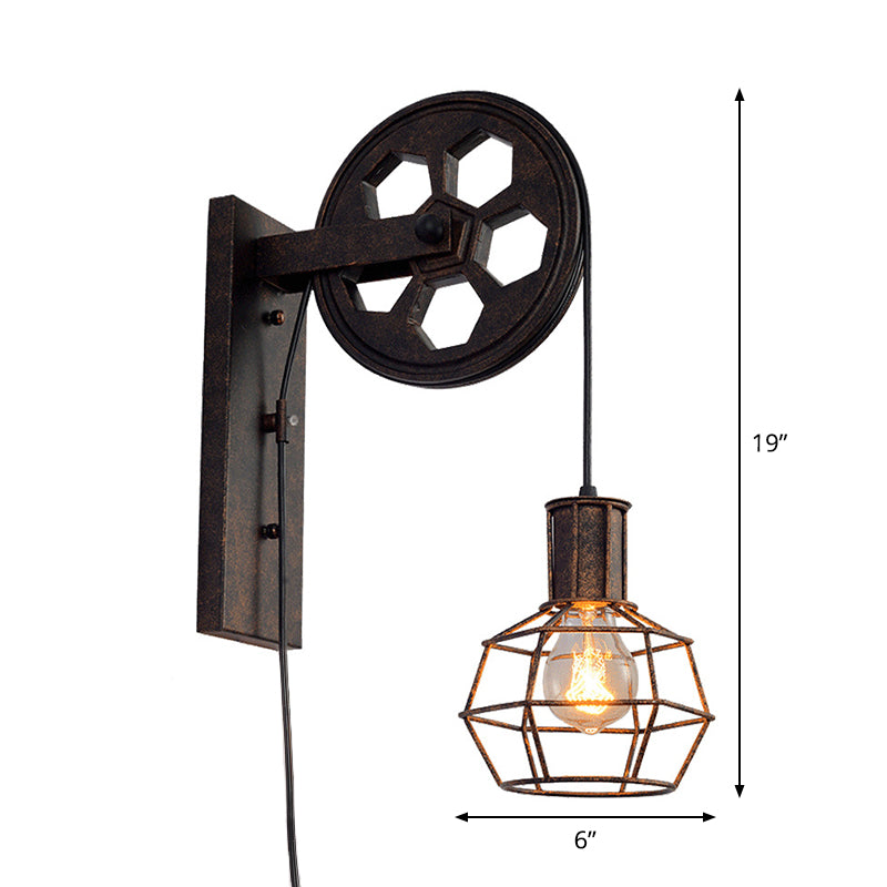 Taavita Black Industrial Iron Wire Cage Single Pulley Wall Light - Wall Mounted Lighting for Restaurant