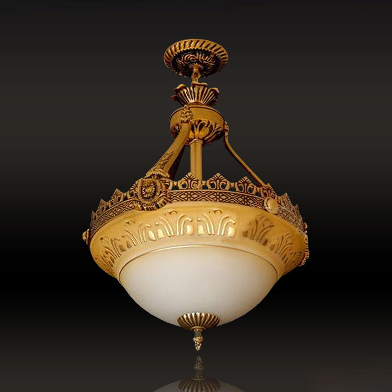 Taavita Bowl Terrace Ceiling Chandelier Rustic White and Beige Glass 3-Light Brass Pendant Lamp 12"/16"/19.5" W