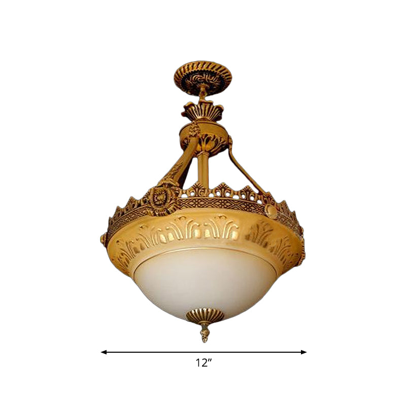 Taavita Bowl Terrace Ceiling Chandelier Rustic White and Beige Glass 3-Light Brass Pendant Lamp 12"/16"/19.5" W