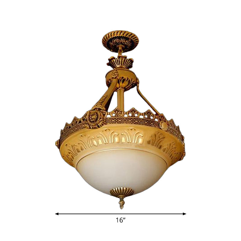 Taavita Bowl Terrace Ceiling Chandelier Rustic White and Beige Glass 3-Light Brass Pendant Lamp 12"/16"/19.5" W