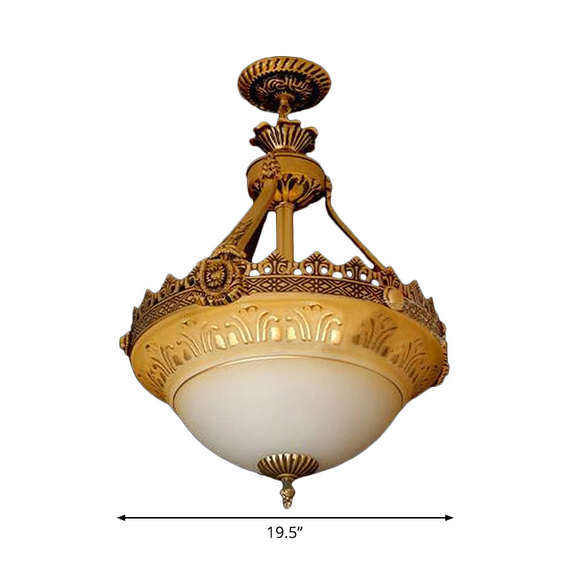 Taavita Bowl Terrace Ceiling Chandelier Rustic White and Beige Glass 3-Light Brass Pendant Lamp 12"/16"/19.5" W