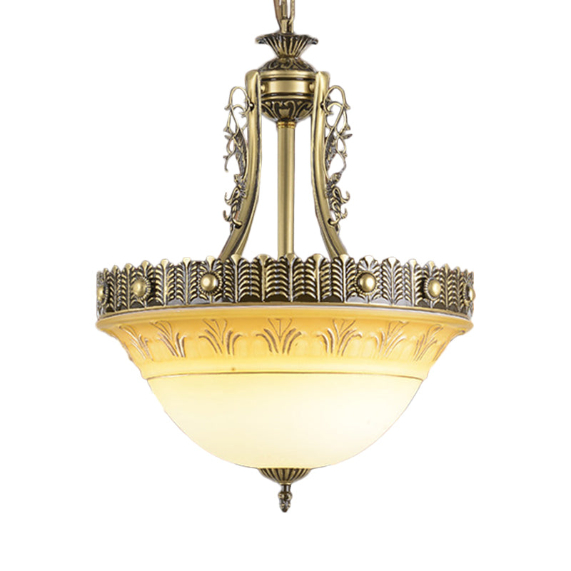 Taavita Bowl Terrace Ceiling Chandelier Rustic White and Beige Glass 3-Light Brass Pendant Lamp 12"/16"/19.5" W