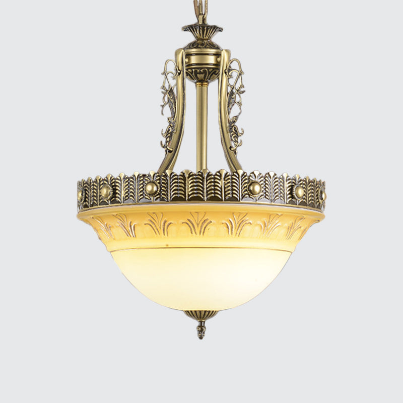 Taavita Bowl Terrace Ceiling Chandelier Rustic White and Beige Glass 3-Light Brass Pendant Lamp 12"/16"/19.5" W