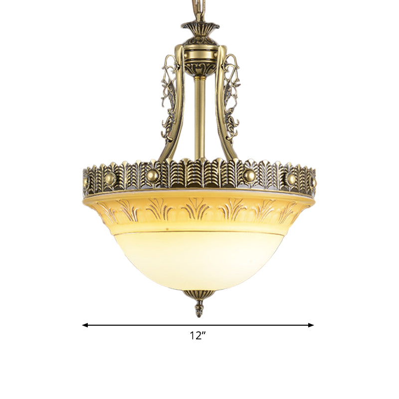 Taavita Bowl Terrace Ceiling Chandelier Rustic White and Beige Glass 3-Light Brass Pendant Lamp 12"/16"/19.5" W