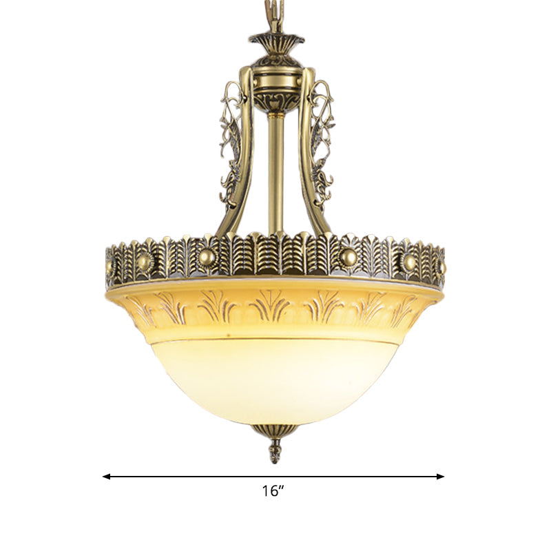 Taavita Bowl Terrace Ceiling Chandelier Rustic White and Beige Glass 3-Light Brass Pendant Lamp 12"/16"/19.5" W