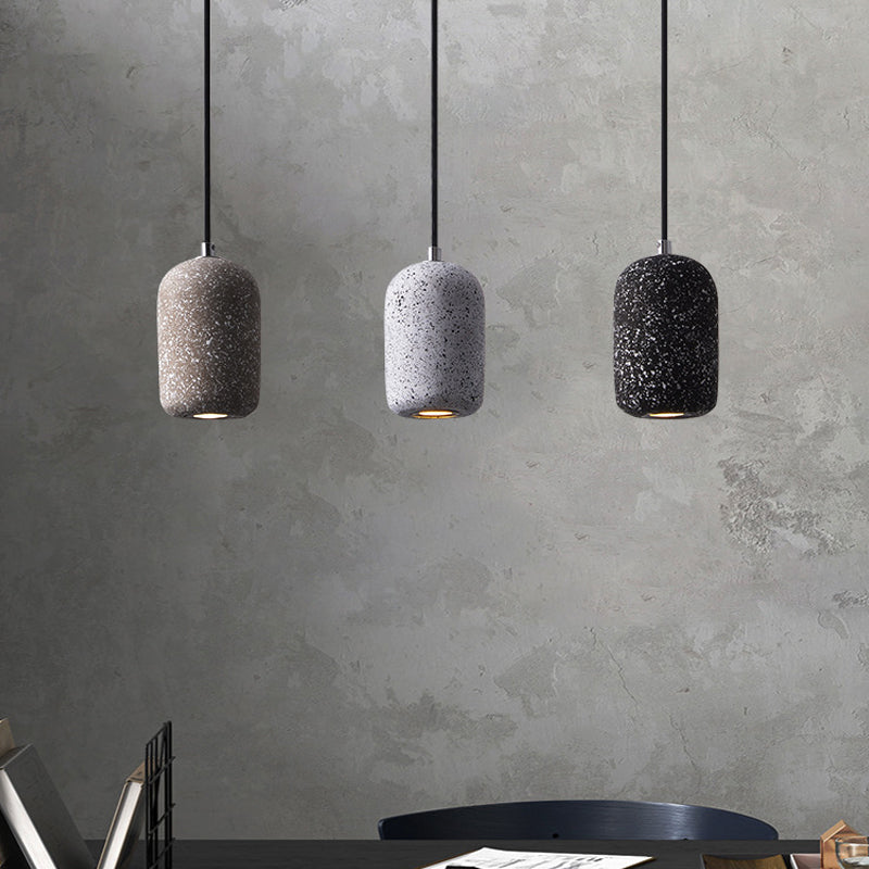 Capsule Shaped Dining Room Pendant Loft Terrazzo Black/Grey/White LED Ceiling Hang Lamp in Warm/White Light White Clearhalo 'Ceiling Lights' 'Industrial Pendants' 'Industrial' 'Middle Century Pendants' 'Pendant Lights' 'Pendants' 'Tiffany' Lighting' 1982046