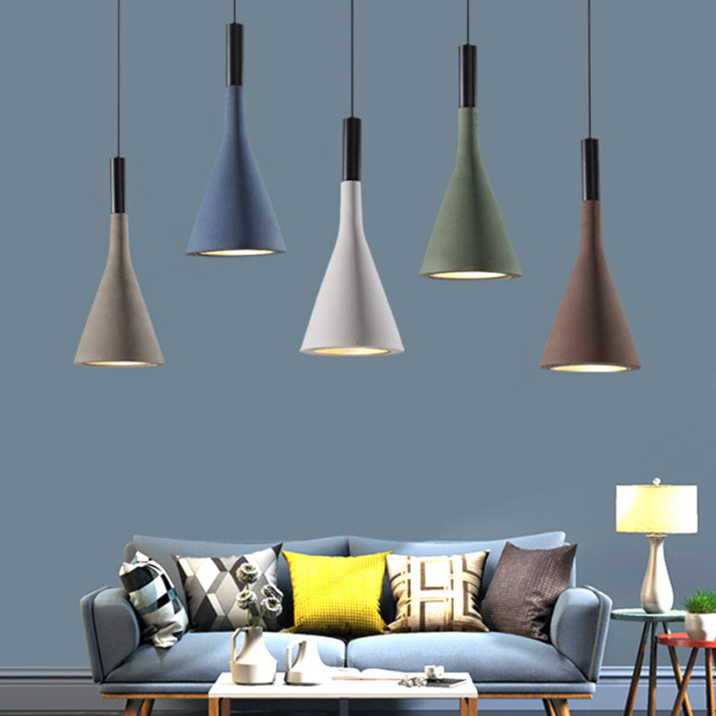 Grey/White/Coffee Funnel Pendant Light Nordic Cement 1 Head Dining Table Suspended Lighting Fixture Clearhalo 'Ceiling Lights' 'Industrial Pendants' 'Industrial' 'Middle Century Pendants' 'Pendant Lights' 'Pendants' 'Tiffany' Lighting' 1982061