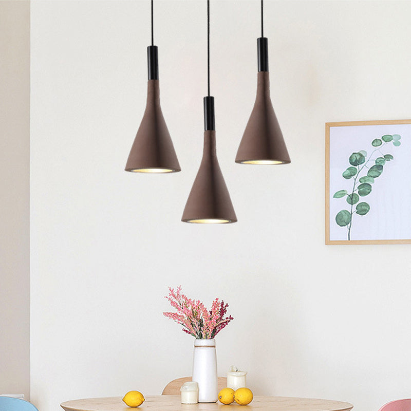 Grey/White/Coffee Funnel Pendant Light Nordic Cement 1 Head Dining Table Suspended Lighting Fixture Coffee Clearhalo 'Ceiling Lights' 'Industrial Pendants' 'Industrial' 'Middle Century Pendants' 'Pendant Lights' 'Pendants' 'Tiffany' Lighting' 1982076