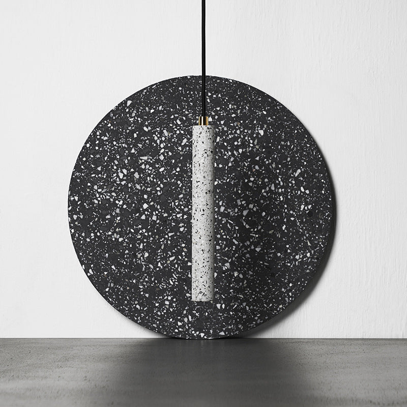 Terrazzo Flute Pendulum Light Nordic 10"/19.5" Tall LED Bistro Hanging Pendant in White/Black Black Clearhalo 'Ceiling Lights' 'Industrial Pendants' 'Industrial' 'Middle Century Pendants' 'Pendant Lights' 'Pendants' 'Tiffany' Lighting' 1982136