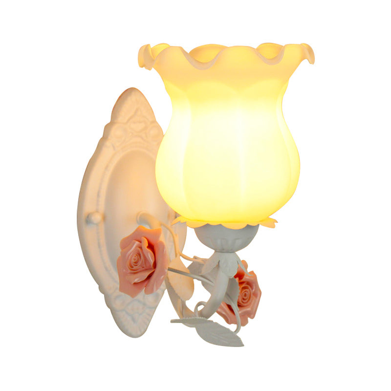 Taavita 1 Light Wall Lamp American Garden with Frosted White Glass Flowers Wall Mounted Light