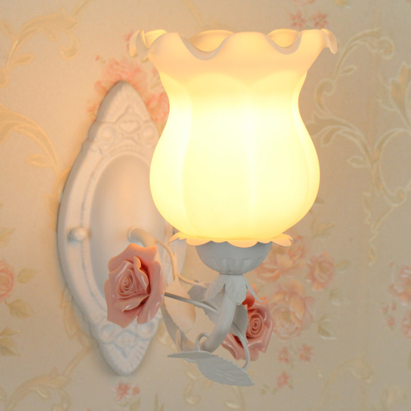 Taavita 1 Light Wall Lamp American Garden with Frosted White Glass Flowers Wall Mounted Light