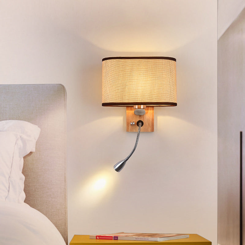 Flexible Spotlight Bedside Reading Light Fabric Single Nordic Wall Lamp with Oval Fabric Shade in Beige/Flaxen/Champagne Flaxen Clearhalo 'Cast Iron' 'Glass' 'Industrial' 'Modern wall lights' 'Modern' 'Tiffany' 'Traditional wall lights' 'Wall Lamps & Sconces' 'Wall Lights' Lighting' 1982662