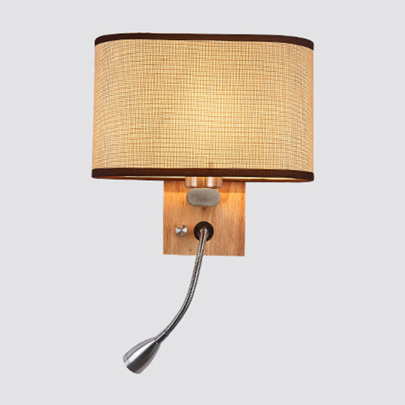 Flexible Spotlight - Night Reading Light Single Nordic Wall Lamp with Oval Fabric Shade in Beige/Champagne/Linen