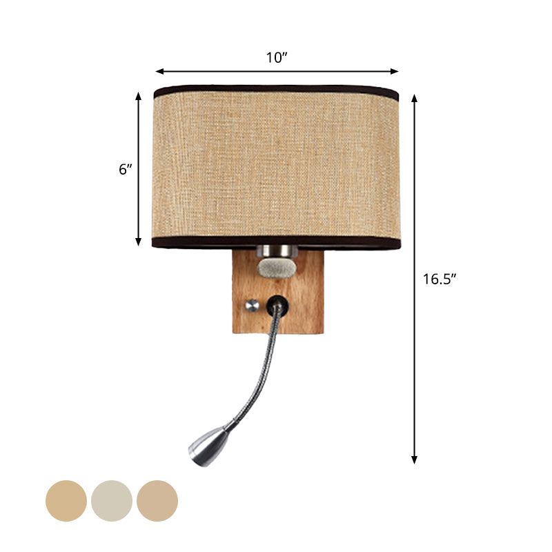 Flexible Spotlight - Night Reading Light Single Nordic Wall Lamp with Oval Fabric Shade in Beige/Champagne/Linen