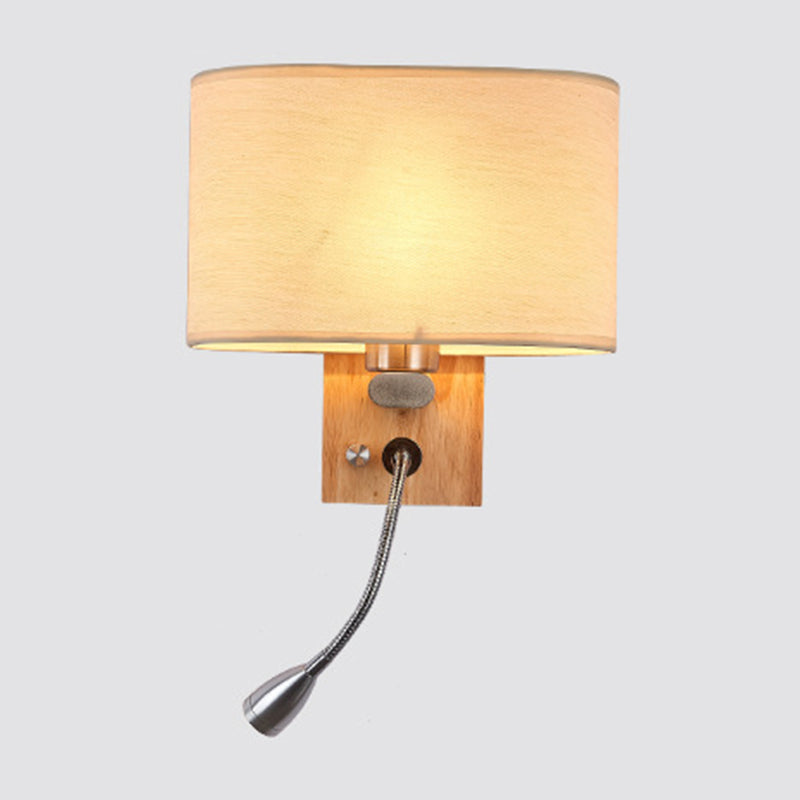 Flexible Spotlight - Night Reading Light Single Nordic Wall Lamp with Oval Fabric Shade in Beige/Champagne/Linen