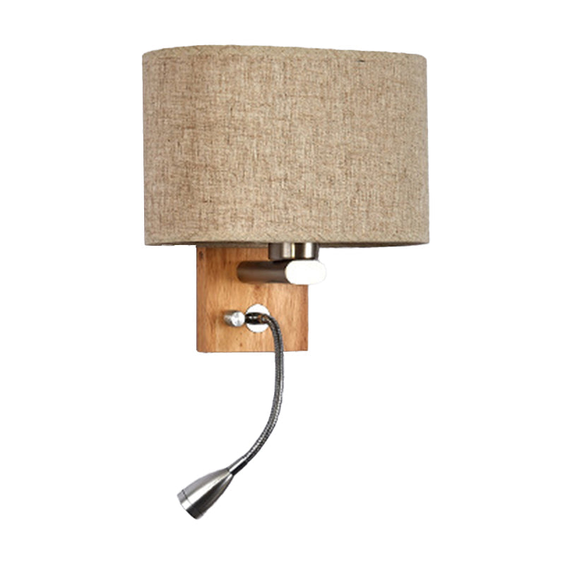 Flexible Spotlight Bedside Reading Light Fabric Single Nordic Wall Lamp with Oval Fabric Shade in Beige/Flaxen/Champagne Champagne Clearhalo 'Cast Iron' 'Glass' 'Industrial' 'Modern wall lights' 'Modern' 'Tiffany' 'Traditional wall lights' 'Wall Lamps & Sconces' 'Wall Lights' Lighting' 1982667