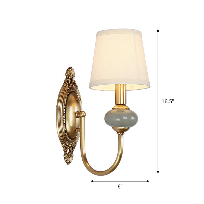 Taavita Schlag Arm Wall Light Traditional Metal 1/2-Head Gold Lamp with Cone Shade and Artificial Jade Decor - 15 to 19 Inches, 220V-240V, Indoor, E12/E14, LED/Bulb/Fluorescent