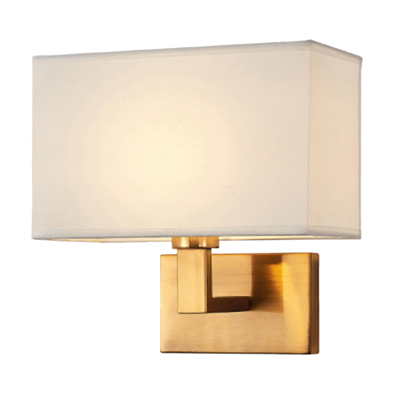 Postmodern Cuboid Sconce Lamp Fabric 1-Light Bedside Reading Wall Light in White/Beige/Brown with Black/Gold Arm Black White Clearhalo 'Cast Iron' 'Glass' 'Industrial' 'Modern wall lights' 'Modern' 'Tiffany' 'Traditional wall lights' 'Wall Lamps & Sconces' 'Wall Lights' Lighting' 1982892