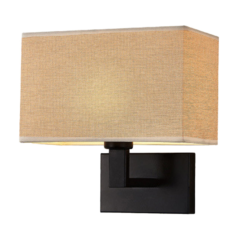 Postmodern Cuboid Sconce Lamp Fabric 1-Light Bedside Reading Wall Light in White/Beige/Brown with Black/Gold Arm Clearhalo 'Cast Iron' 'Glass' 'Industrial' 'Modern wall lights' 'Modern' 'Tiffany' 'Traditional wall lights' 'Wall Lamps & Sconces' 'Wall Lights' Lighting' 1982895