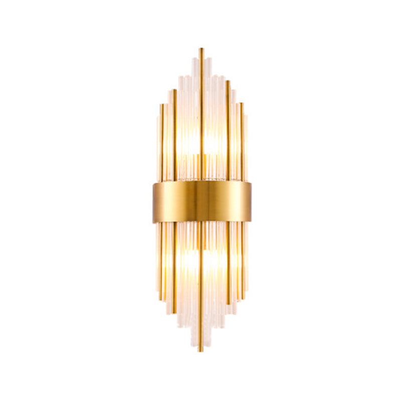 Taavita Cylinder/Conical Wall Light Postmodern Prismatic/Ribbed Crystal 2-Light Living Room Flush Mount Wall Lights in Gold