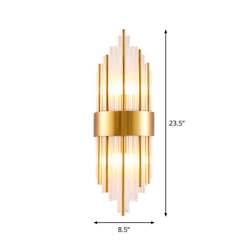 Taavita Cylinder/Conical Wall Light Postmodern Prismatic/Ribbed Crystal 2-Light Living Room Flush Mount Wall Lights in Gold