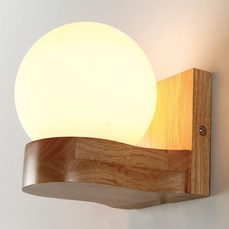 Modern Solid Wood Ball 1/2 Light Wall Lamp