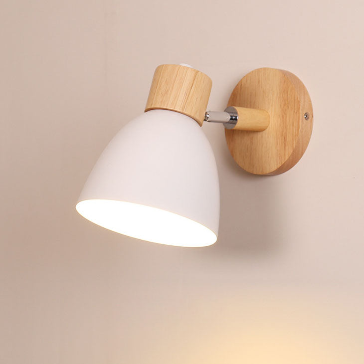 Modern, minimalist, monochrome Macaron iron wall lamp with 1 wooden light