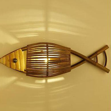 Taavita Fish Shaped Bamboo Weaving 1-Light Wall Sconce Lamp