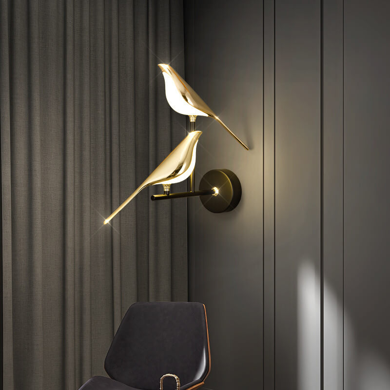 Modern Creative Bird 1/2 Light LED Rotatable Wall Lamp in Gold or Black