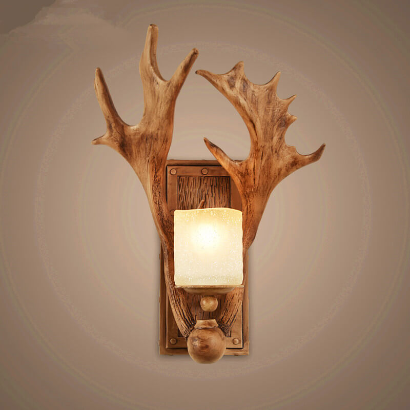 Taavita Antique Antler 1-Light Wall Lamp - Industrial Style Wall Light in Wood and White Finish