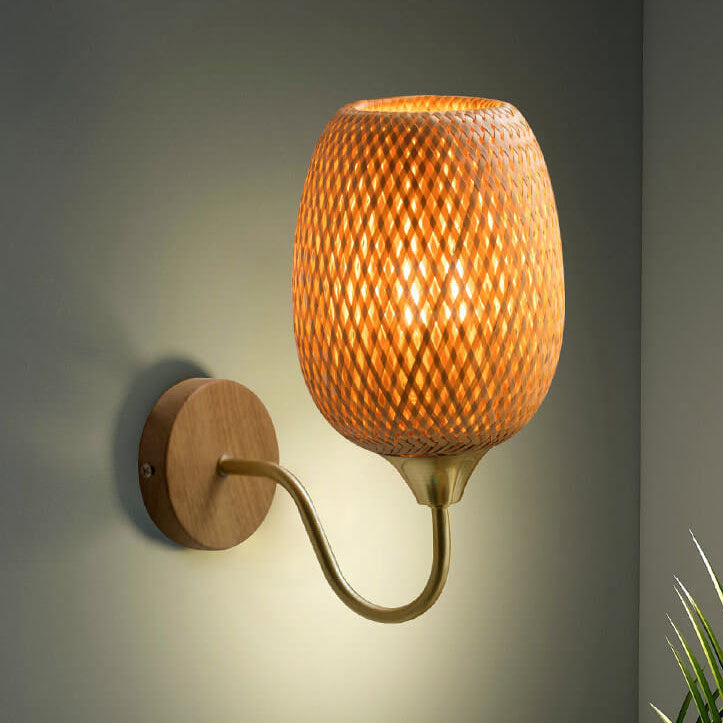 Taavita handwoven round wall lamp made of bamboo with 1 light lampshade