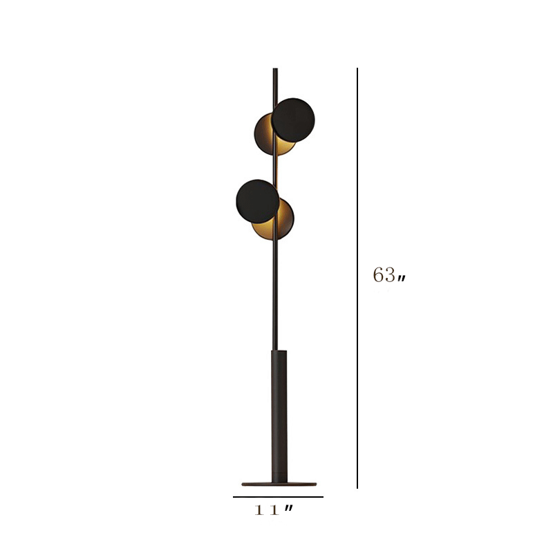 Modern Simple Circular Standing Light Metal 2 Heads Living Room Floor Reading Lamp in Black