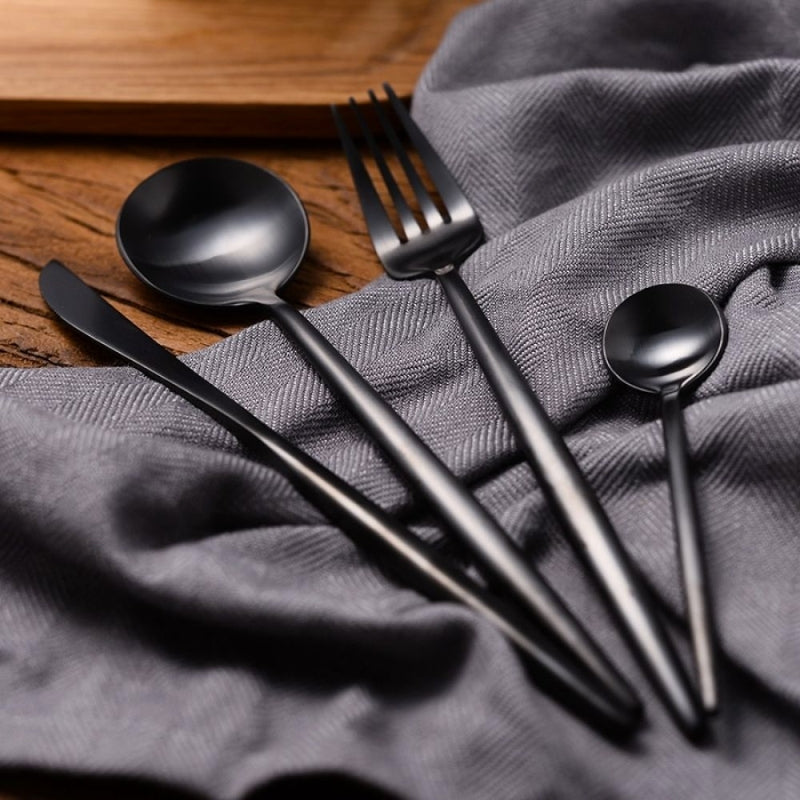 24-Piece Matte Black Onyx Flatware Cutlery Set by Taavita