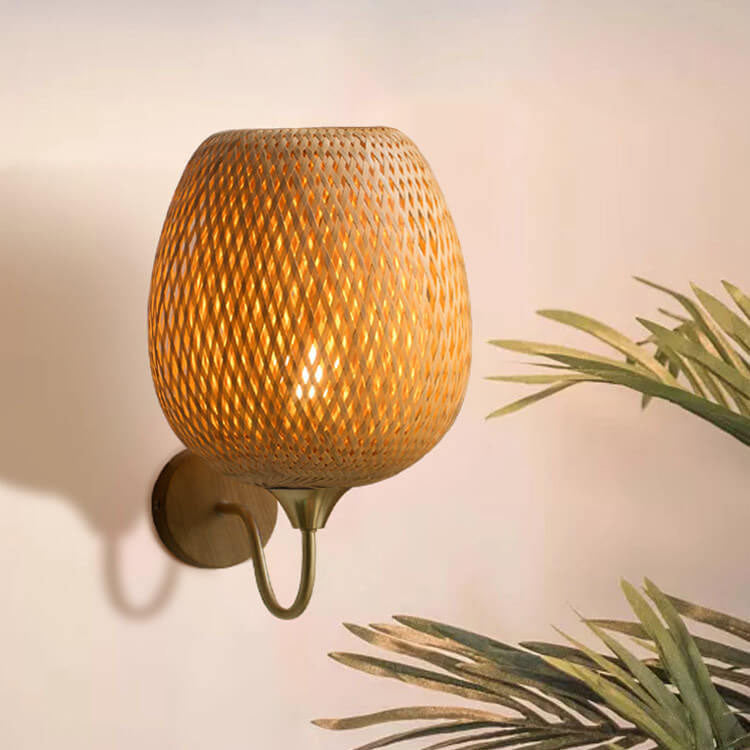 Taavita handwoven round wall lamp made of bamboo with 1 light lampshade